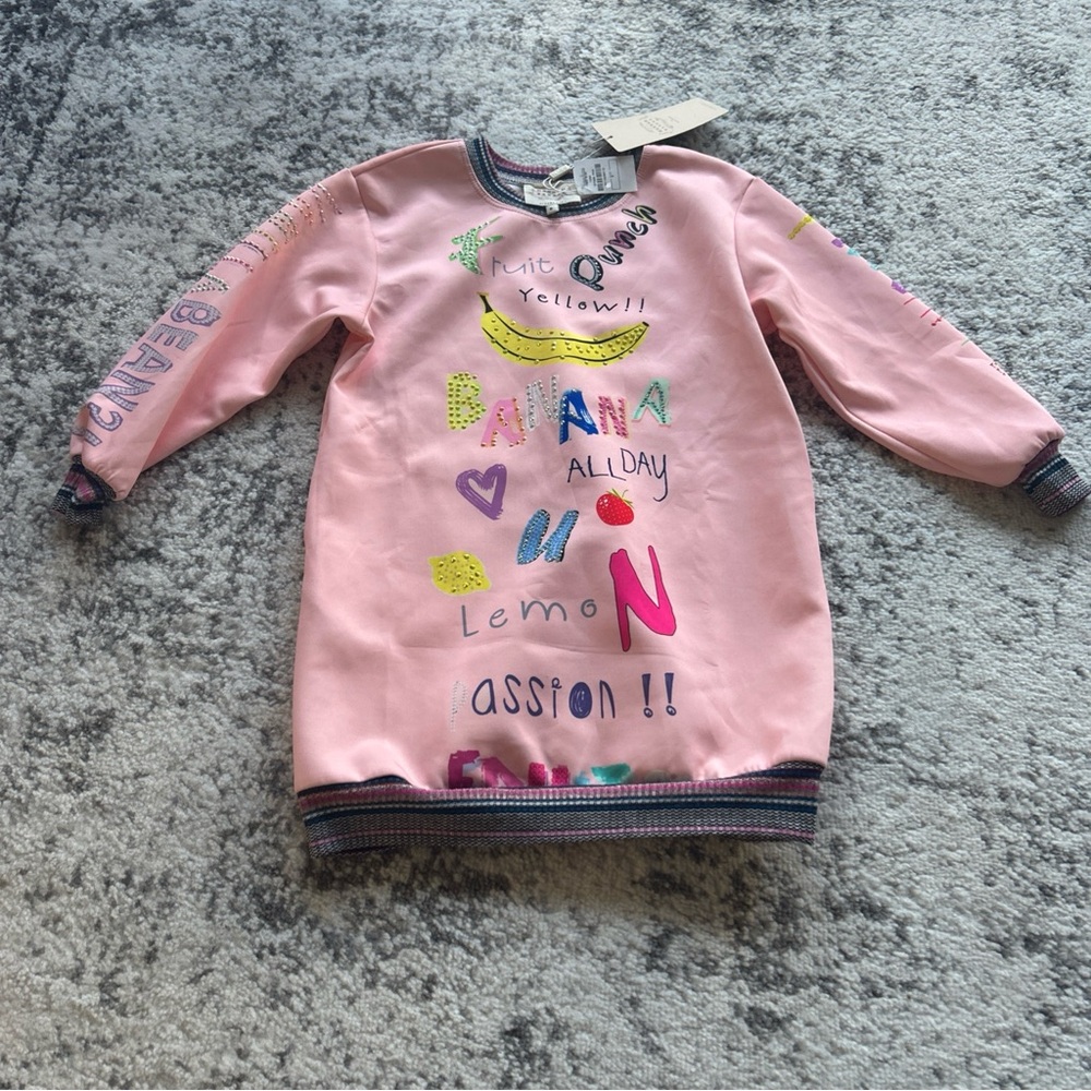 NWT HannahBanana Girls Ribbed Long Sleeve Printed Beads sweatshirt dress Size 6